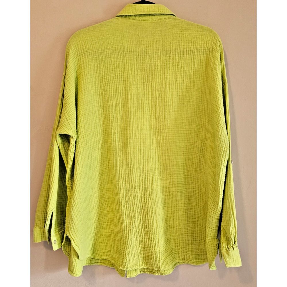 Magaschoni Organic Cotton Gauze Button Up Shirt-green-Women’s Size Medium - Picture 2 of 3